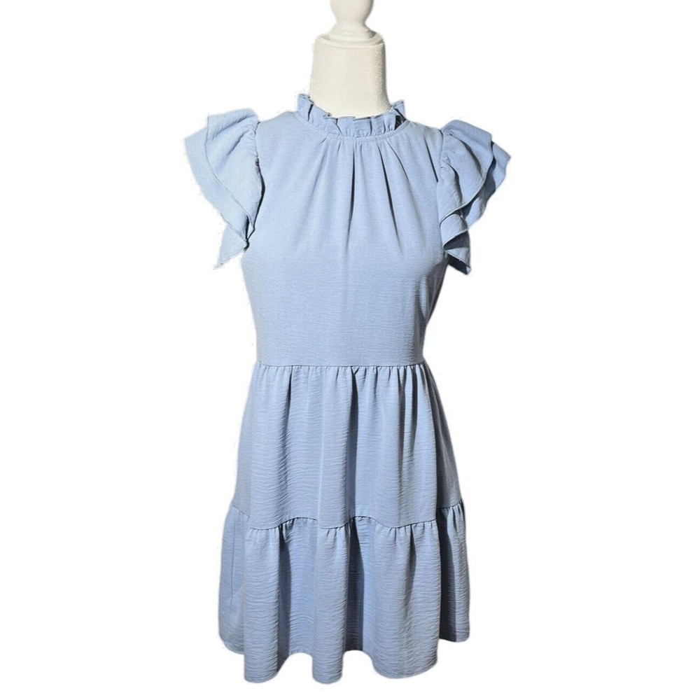 Anthropologie Light Blue Ruffle Dress